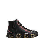 Dolce & Gabbana Black Leather Logo High Top Sneakers Shoes MV7350-43