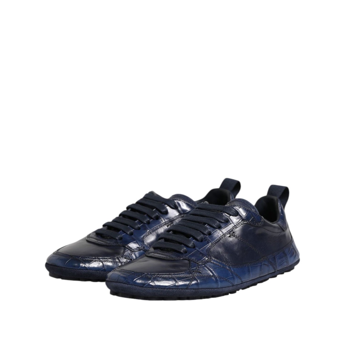 Dolce & Gabbana Dark Blue Leather Low Top Men Sneakers Shoes MV7352-40