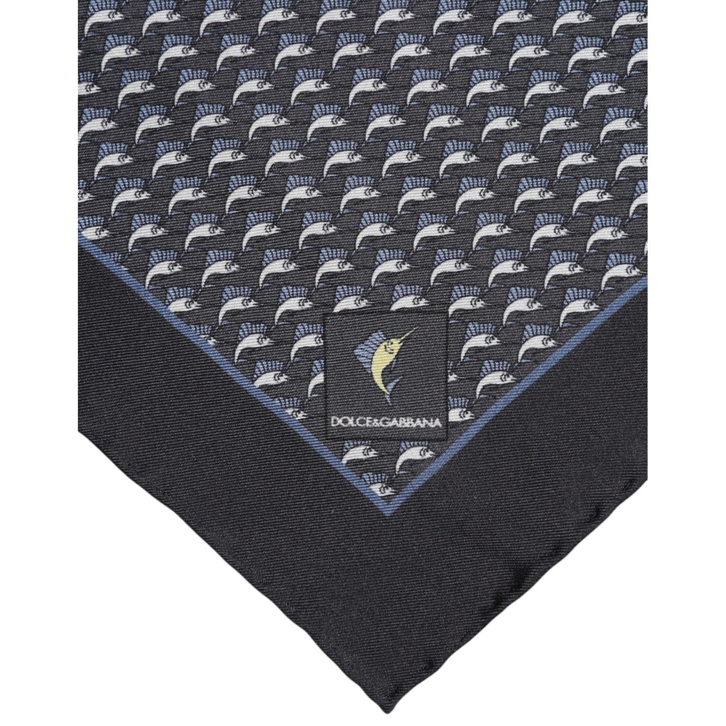 Dolce & Gabbana Black Fish Print Silk Square Men Foulard Scarf