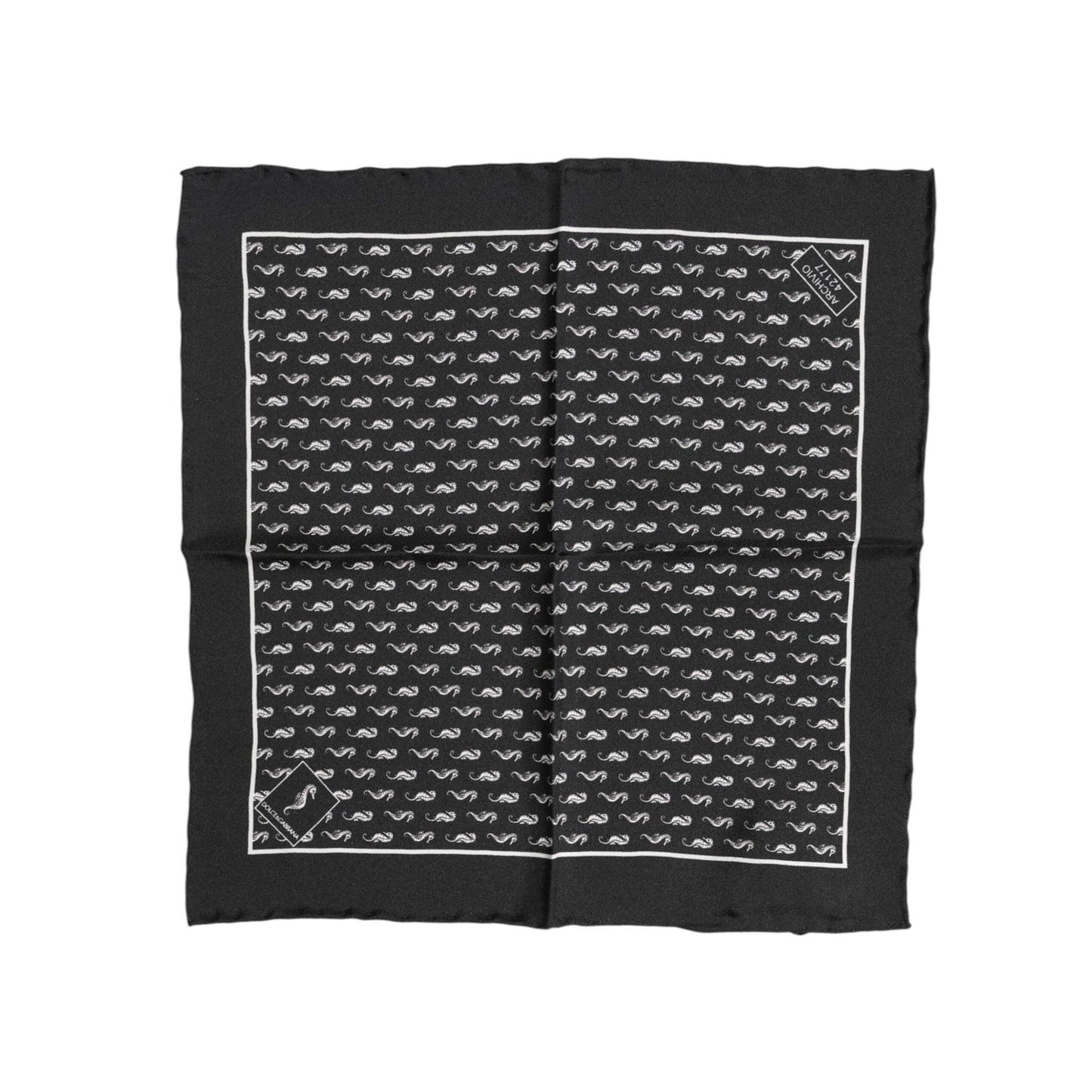 Dolce & Gabbana Black Sea Horse Silk Square Men Foulard Scarf