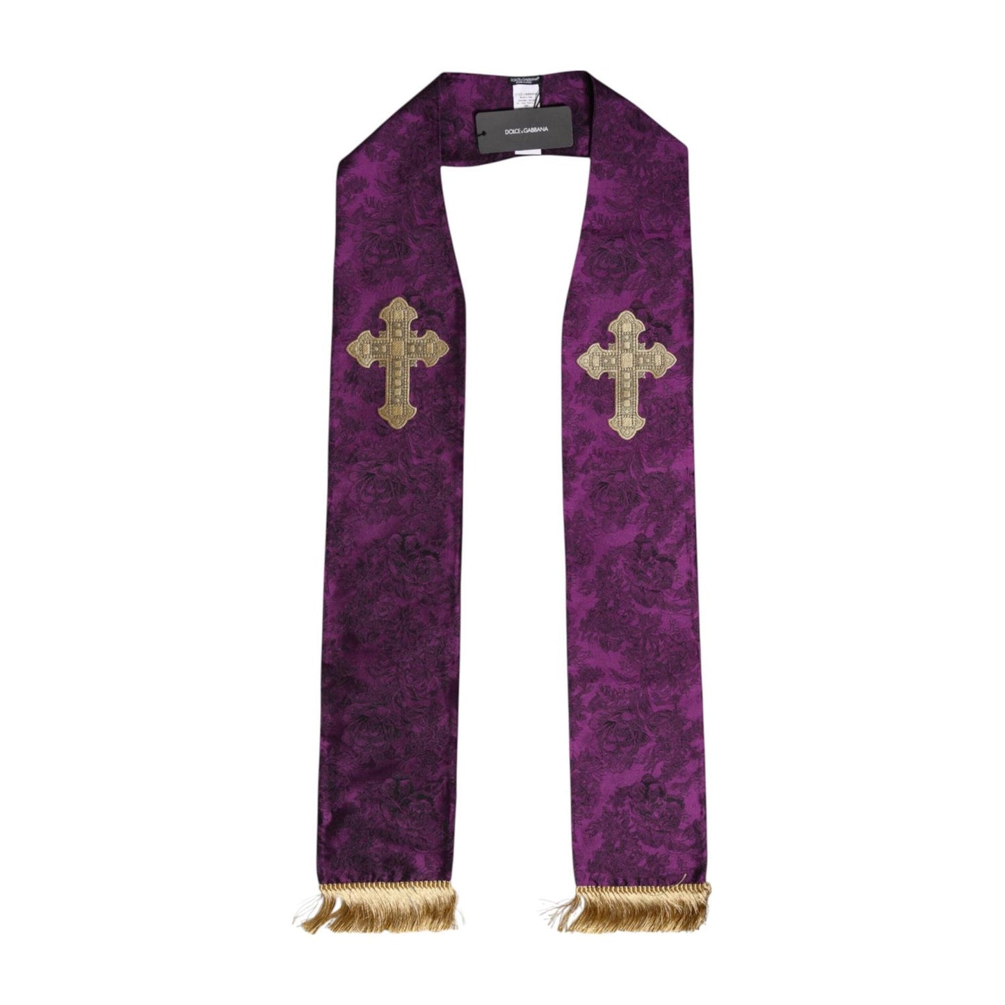 Dolce & Gabbana Purple Silk Fringes Cross Men Foulard Scarf MS7530