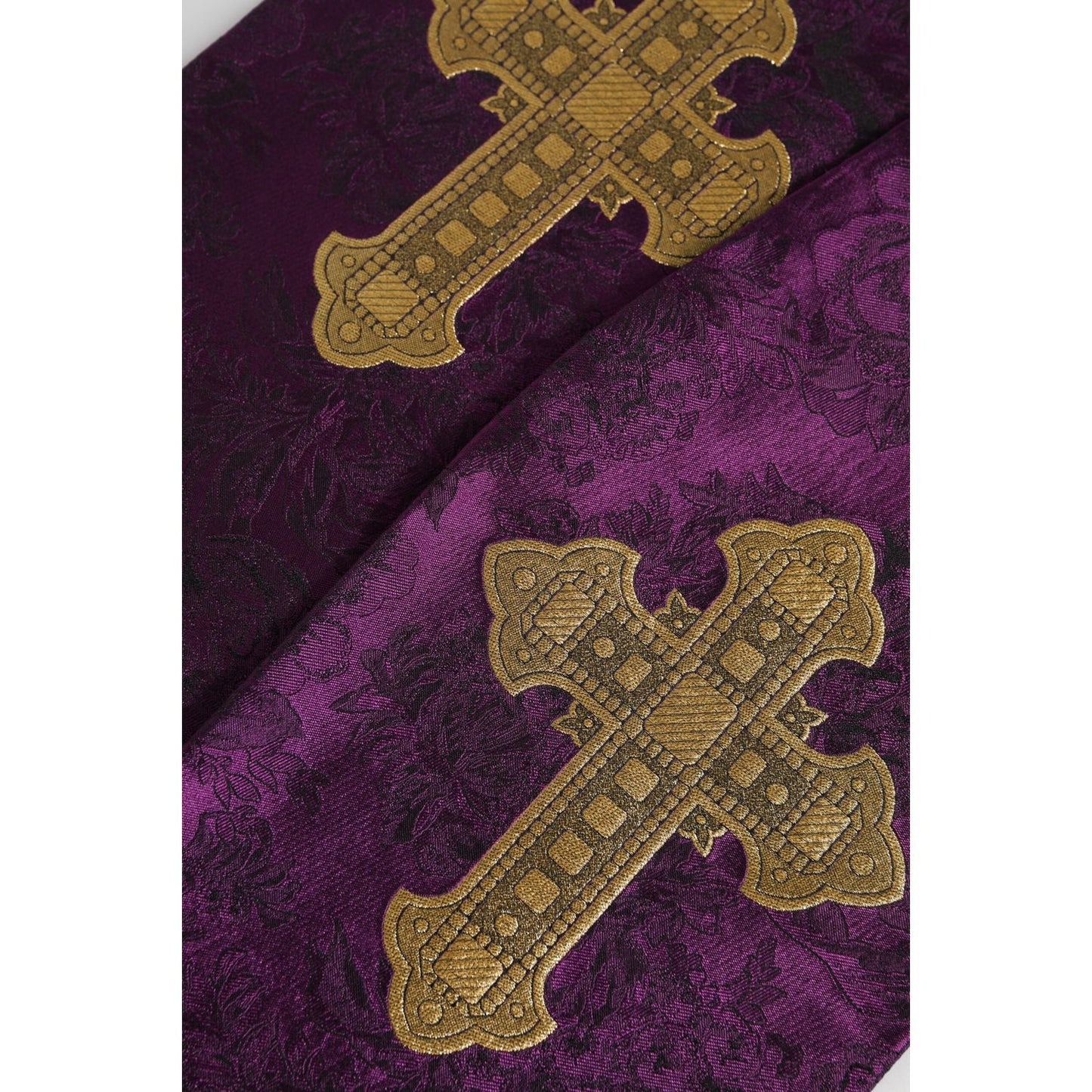 Dolce & Gabbana Purple Silk Fringes Cross Men Foulard Scarf MS7530