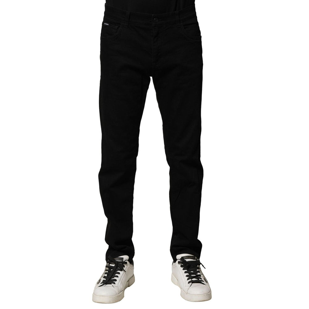 Dolce & Gabbana Black Cotton Tattered Slim Fit Men Denim Jeans