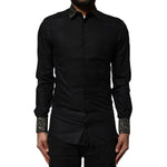 Dolce & Gabbana Black Cotton GOLD Long Sleeves Dress Shirt