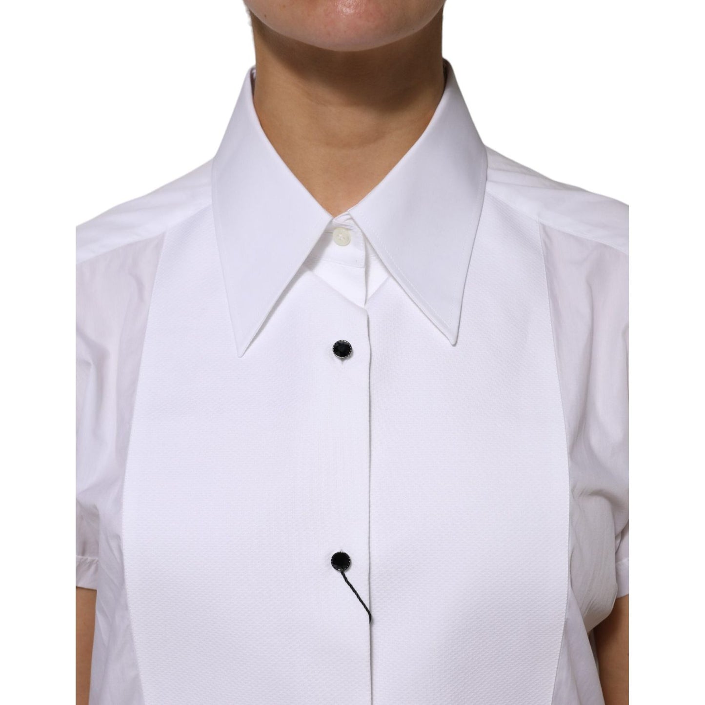 Dolce & Gabbana White Cotton Collared Short Sleeves Top