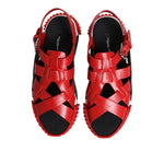 Dolce & Gabbana Red Black Leather Ankle Strap Sandals Shoes MV7315-43