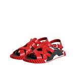 Dolce & Gabbana Red Black Leather Ankle Strap Sandals Shoes MV7315-43