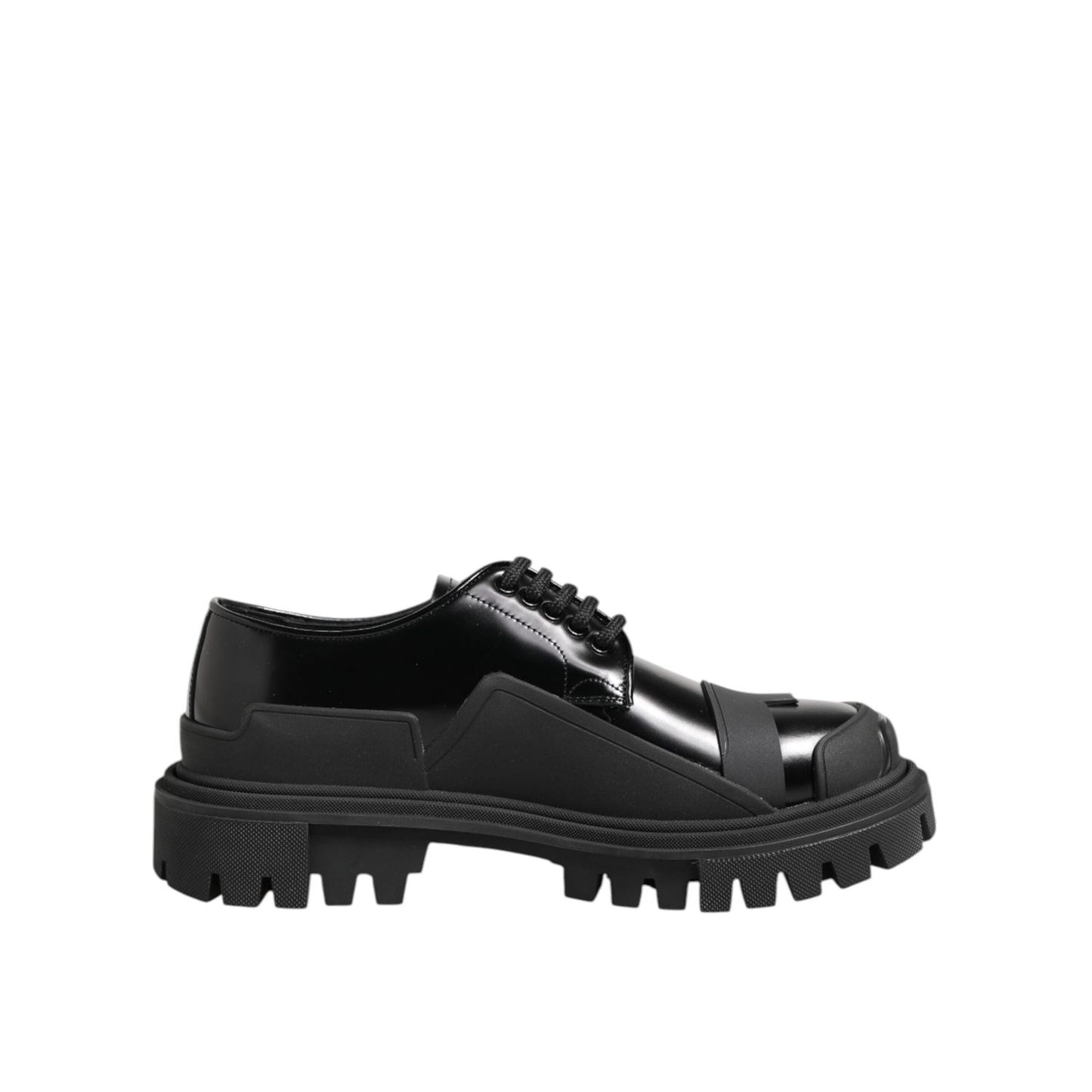 Dolce & Gabbana Black Patent Leather Trekking Derby Shoes MV7382-39