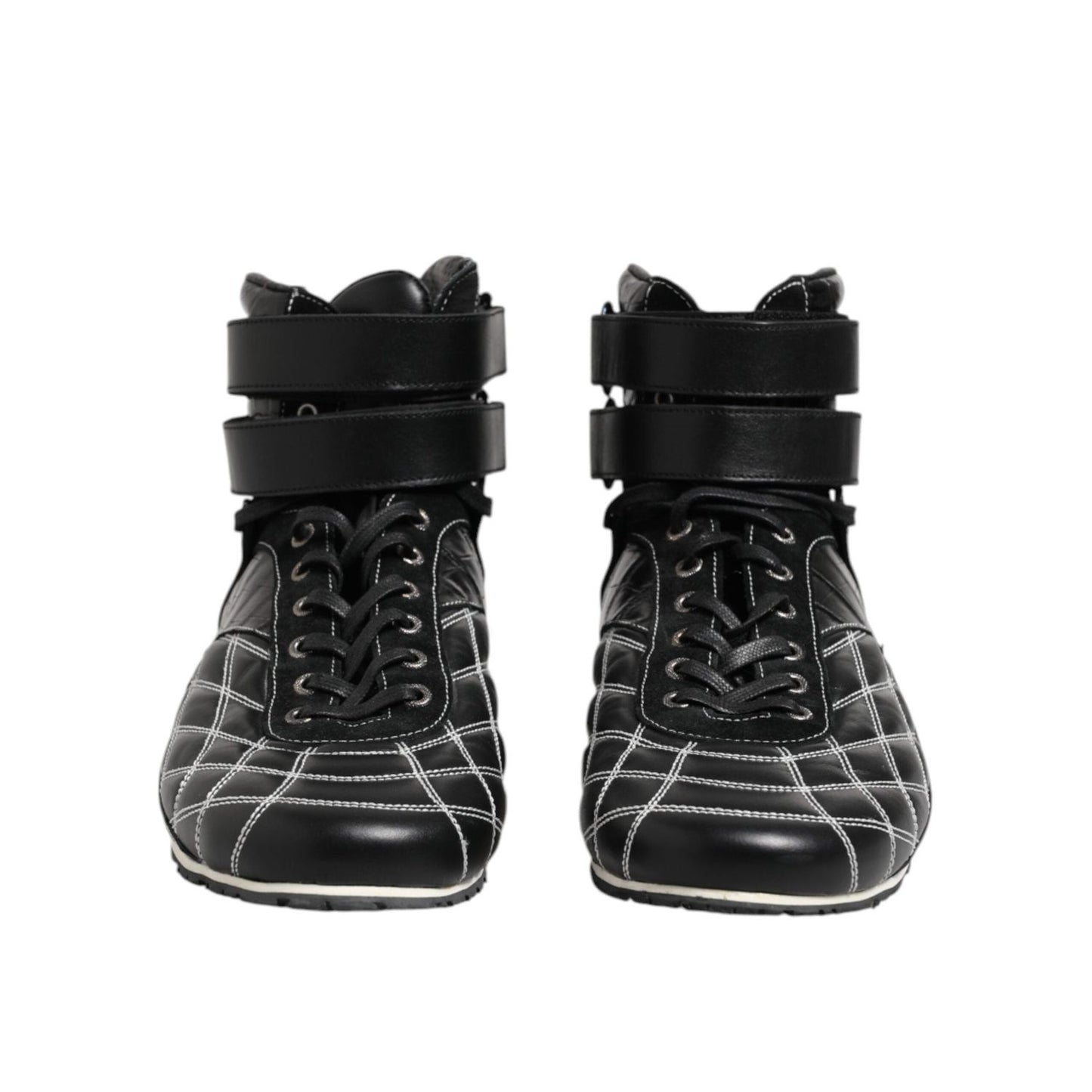 Dolce & Gabbana Black Quilted Leather Lace Up Sneakers Shoes MV7473-44