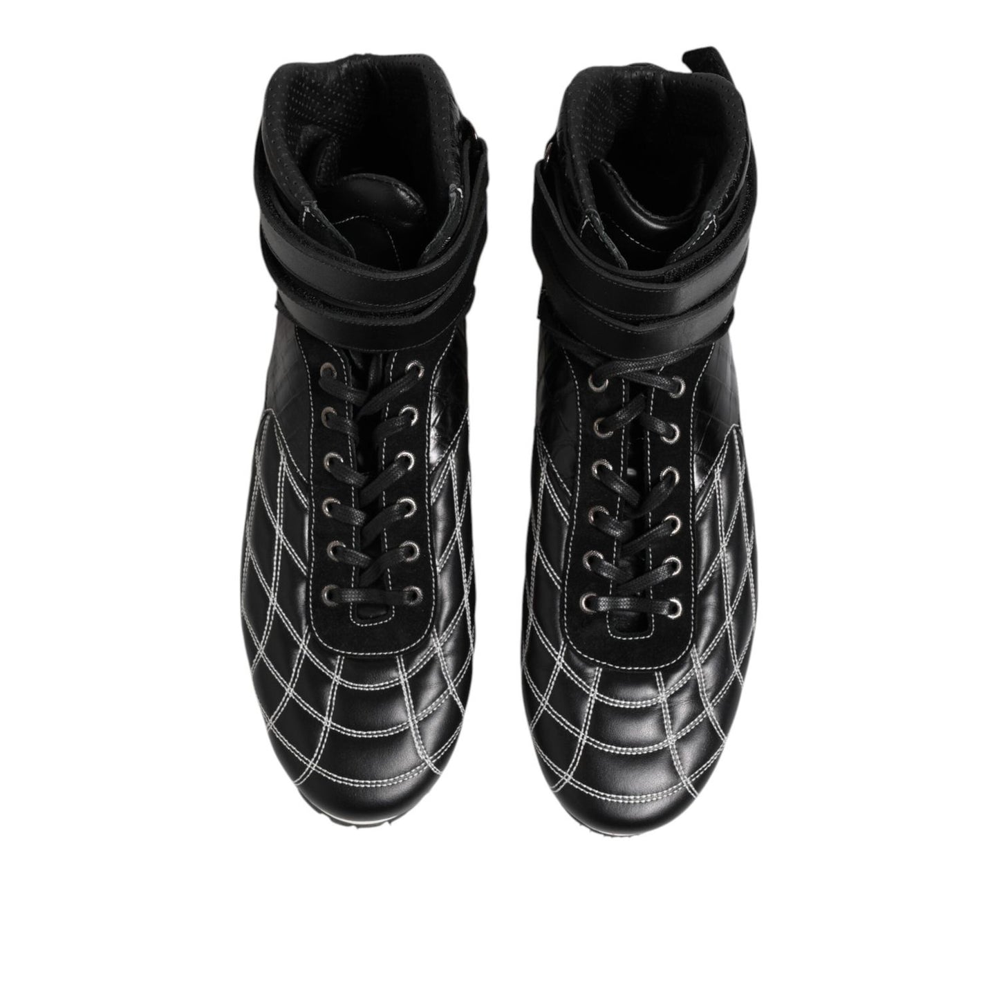 Dolce & Gabbana Black Quilted Leather Lace Up Sneakers Shoes