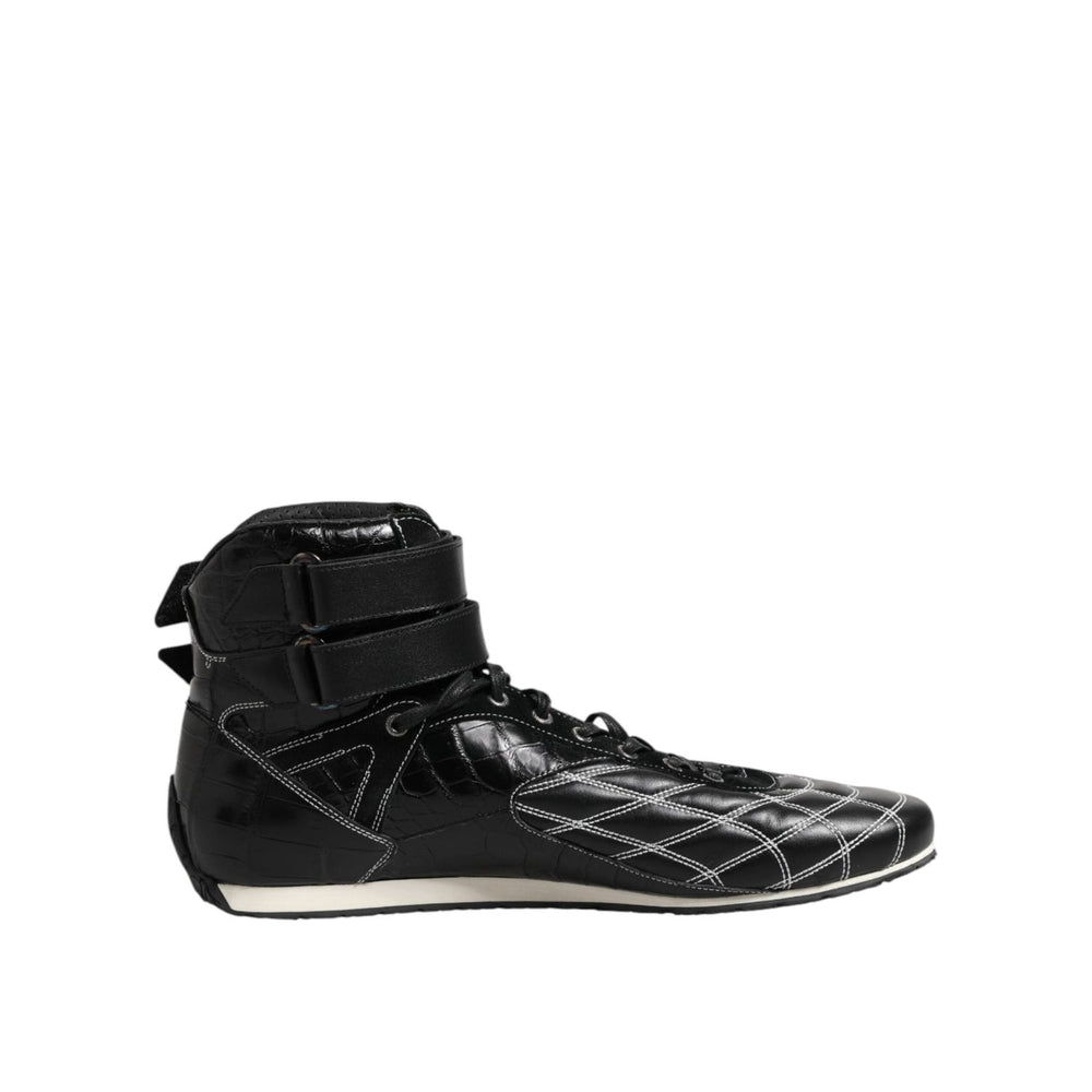Dolce & Gabbana Black Quilted Leather Lace Up Sneakers Shoes MV7473-44