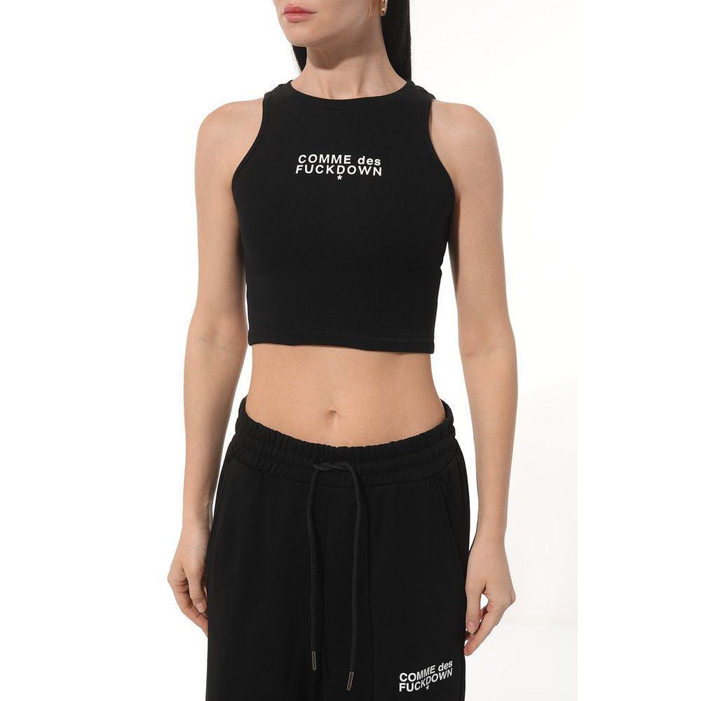 Comme Des Fuckdown Black Cotton Tops & T-Shirt CO-15684-S