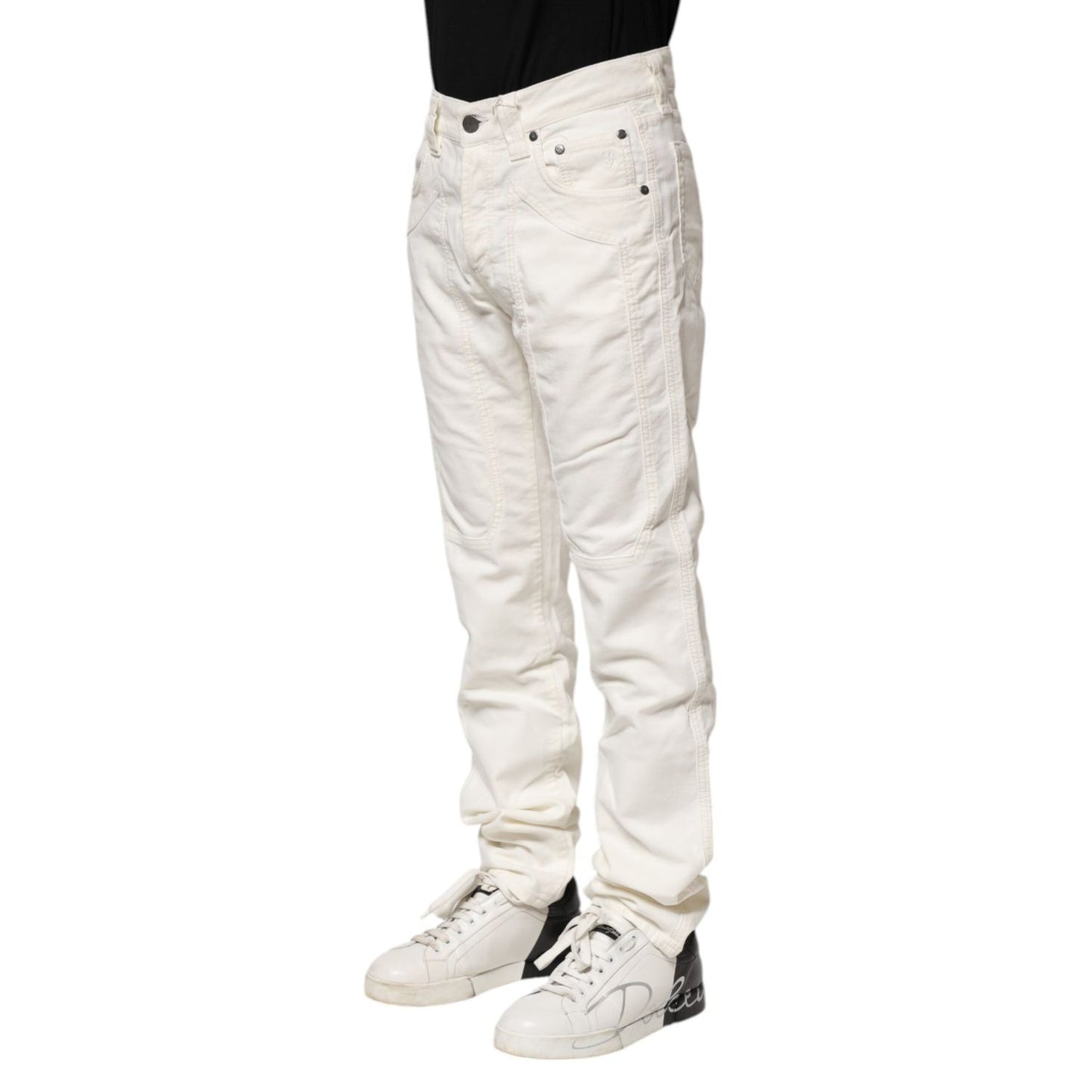 Jeckerson White Cotton Stretch Straight Fit Men Denim Jeans PAN71767-30