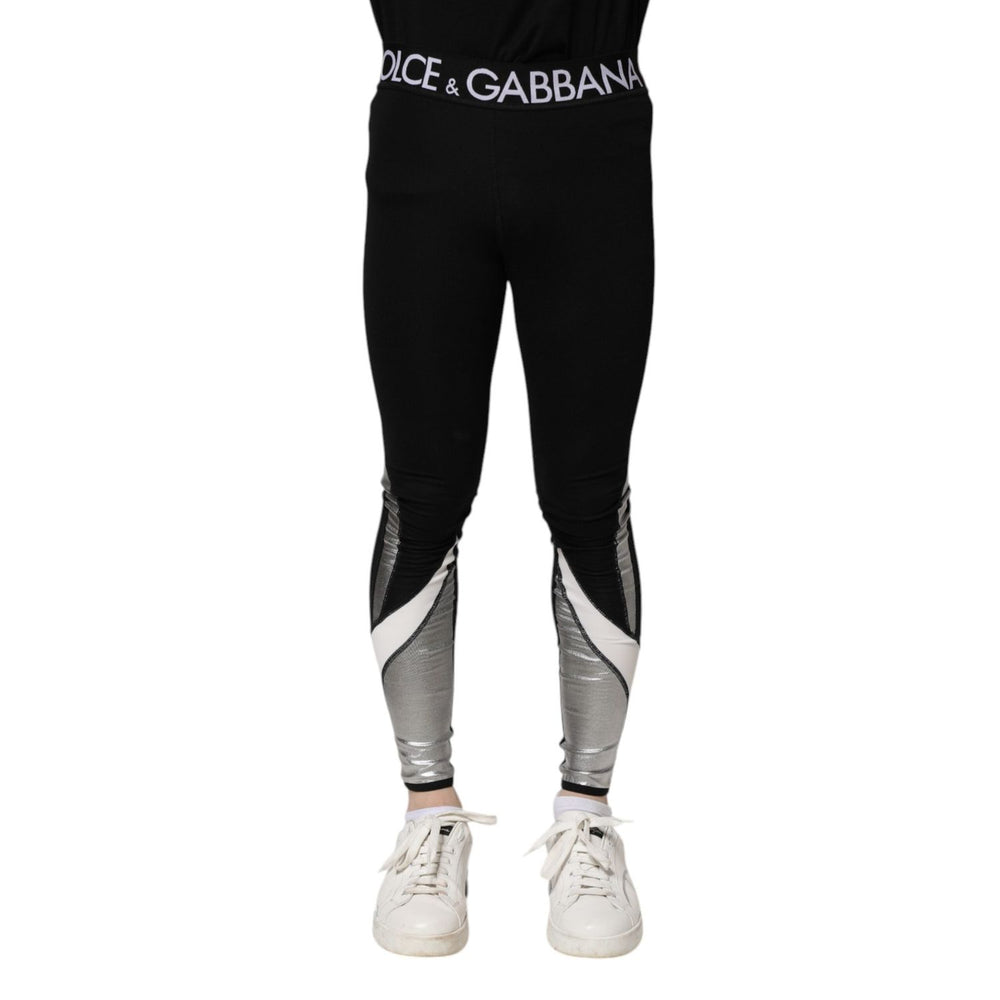 Dolce & Gabbana Black Silver Nylon Skinny Men Leggings Pants PAN75203-44