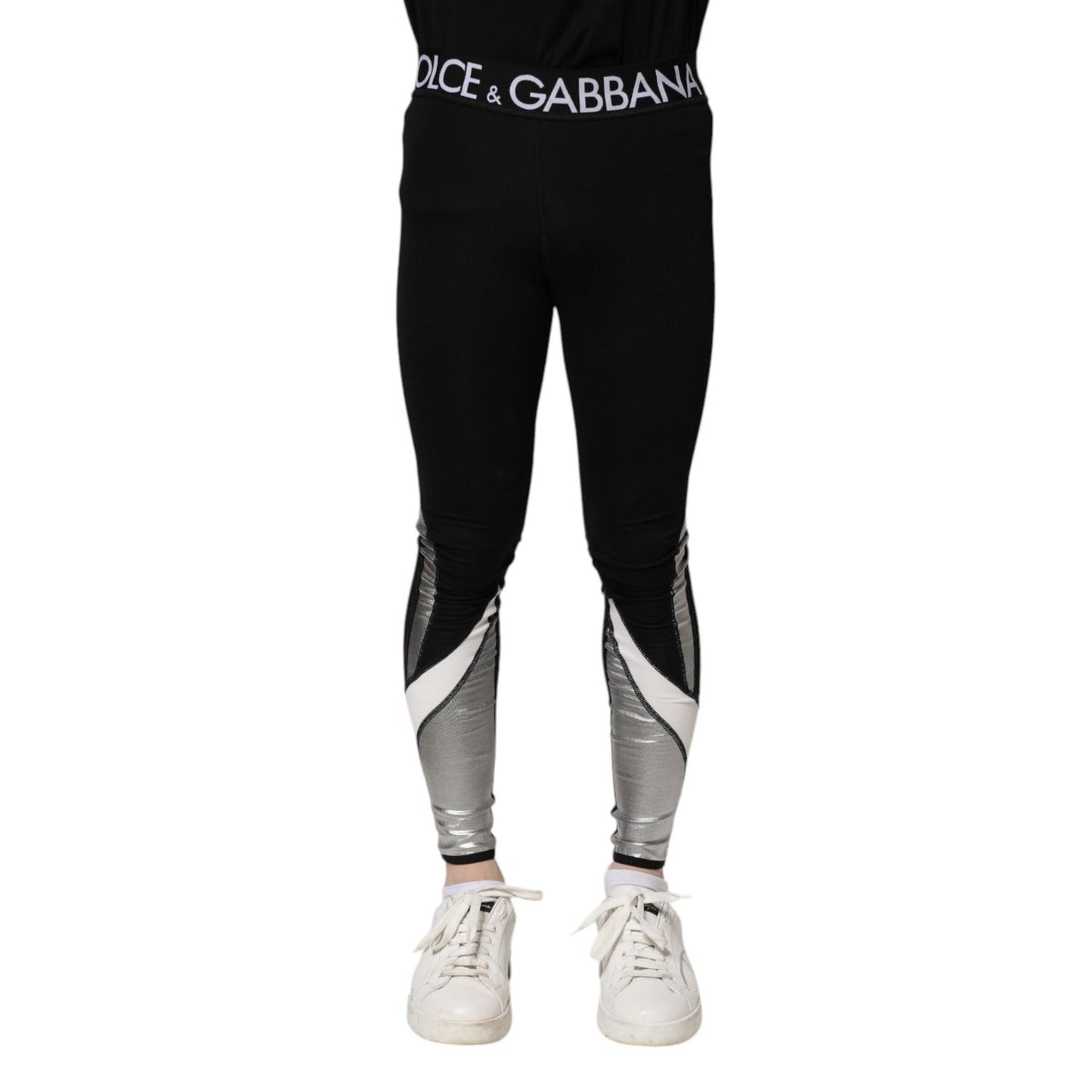 Dolce & Gabbana Black Silver Nylon Skinny Men Leggings Pants PAN75203-44
