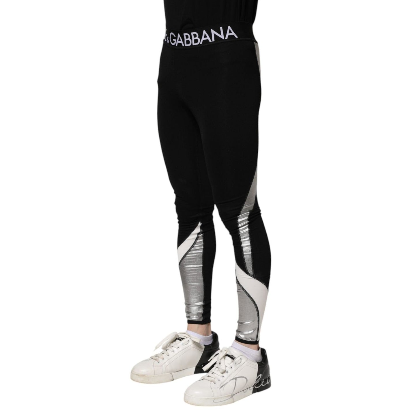 Dolce & Gabbana Black Silver Nylon Skinny Men Leggings Pants PAN75203-44