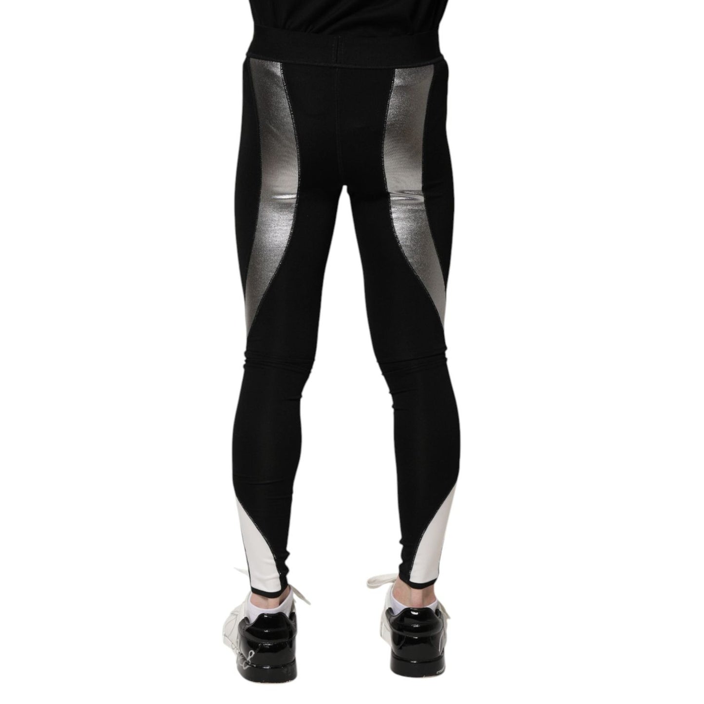 Dolce & Gabbana Black Silver Nylon Skinny Men Leggings Pants PAN75203-44