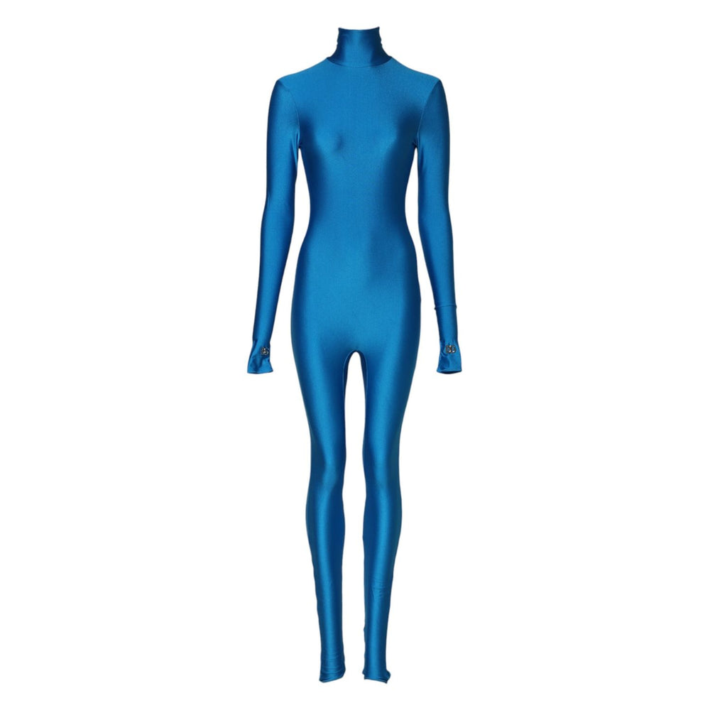 Dolce & Gabbana Blue Nylon Turtleneck Bodycon Jumpsuit Dress