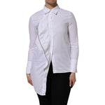 AGLINI White Cotton Collared Long Sleeves Ruffle Top Shirt