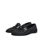 Dolce & Gabbana Black Woven Leather Slip On Loafers Men Shoes MV7485-39