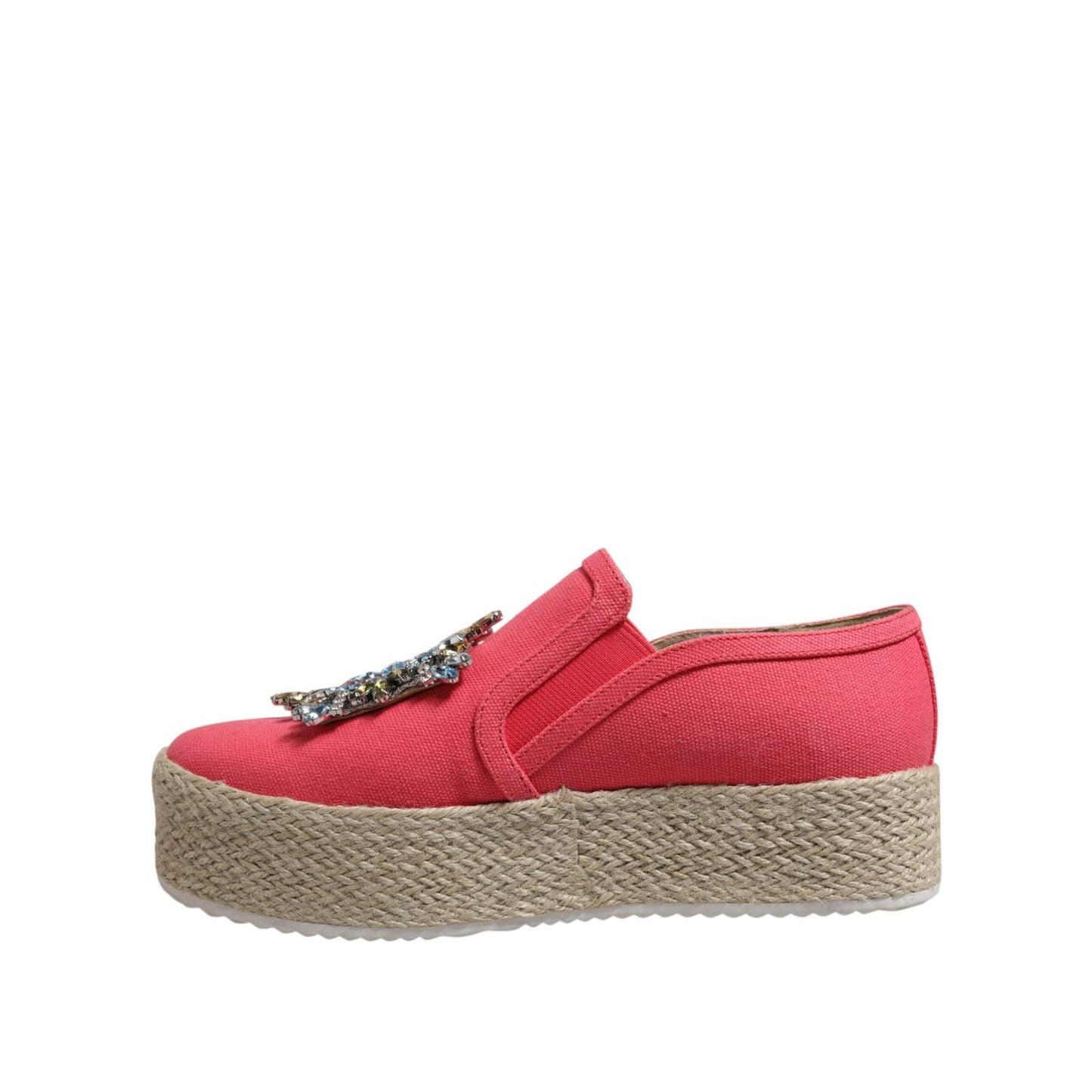 Twinset Pink Canvas Crystal Embellished Slip On Shoes