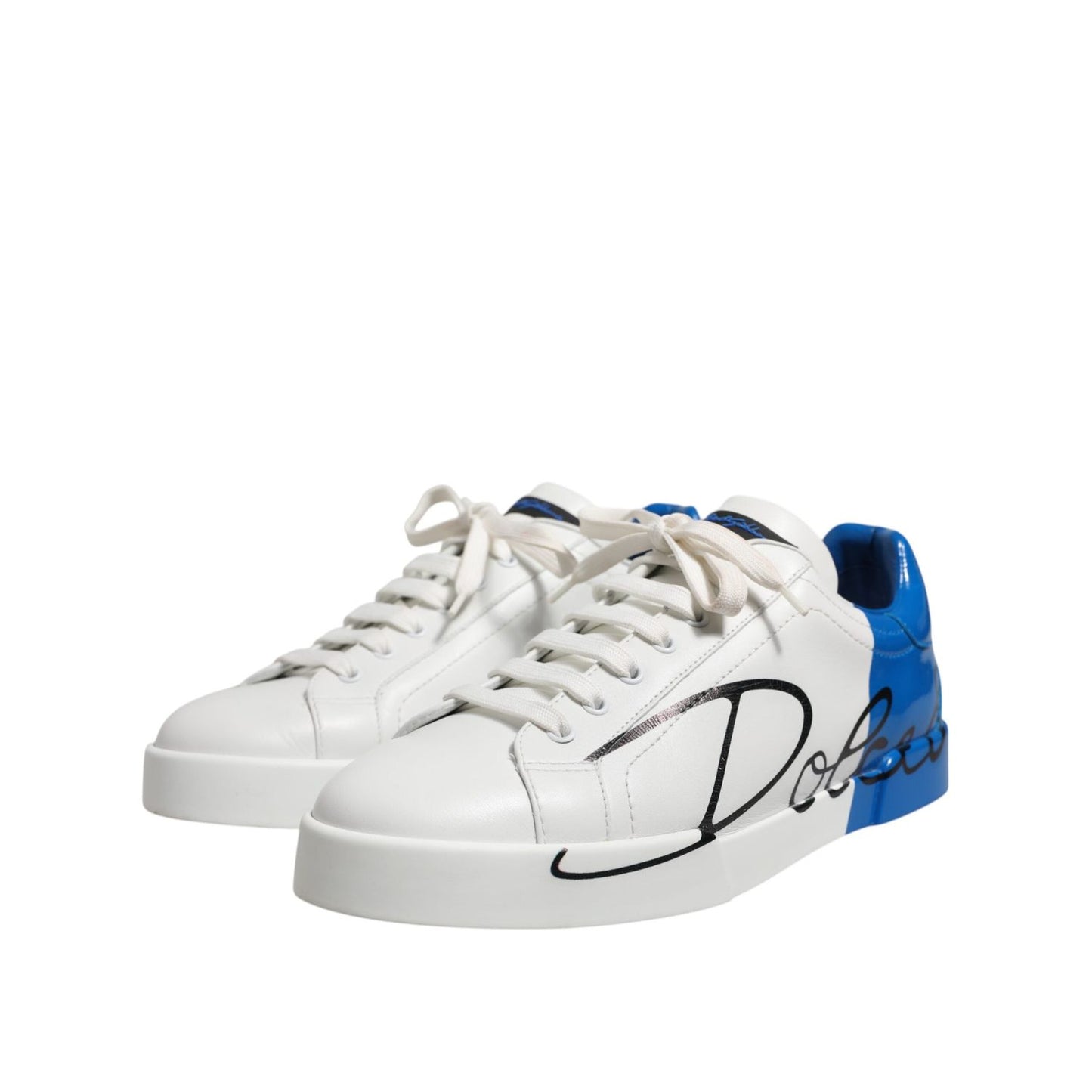 Dolce & Gabbana White Blue Low Top Leather Sneakers Shoes MV7458-40.5