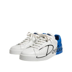 Dolce & Gabbana White Blue Low Top Leather Sneakers Shoes MV7458-40.5