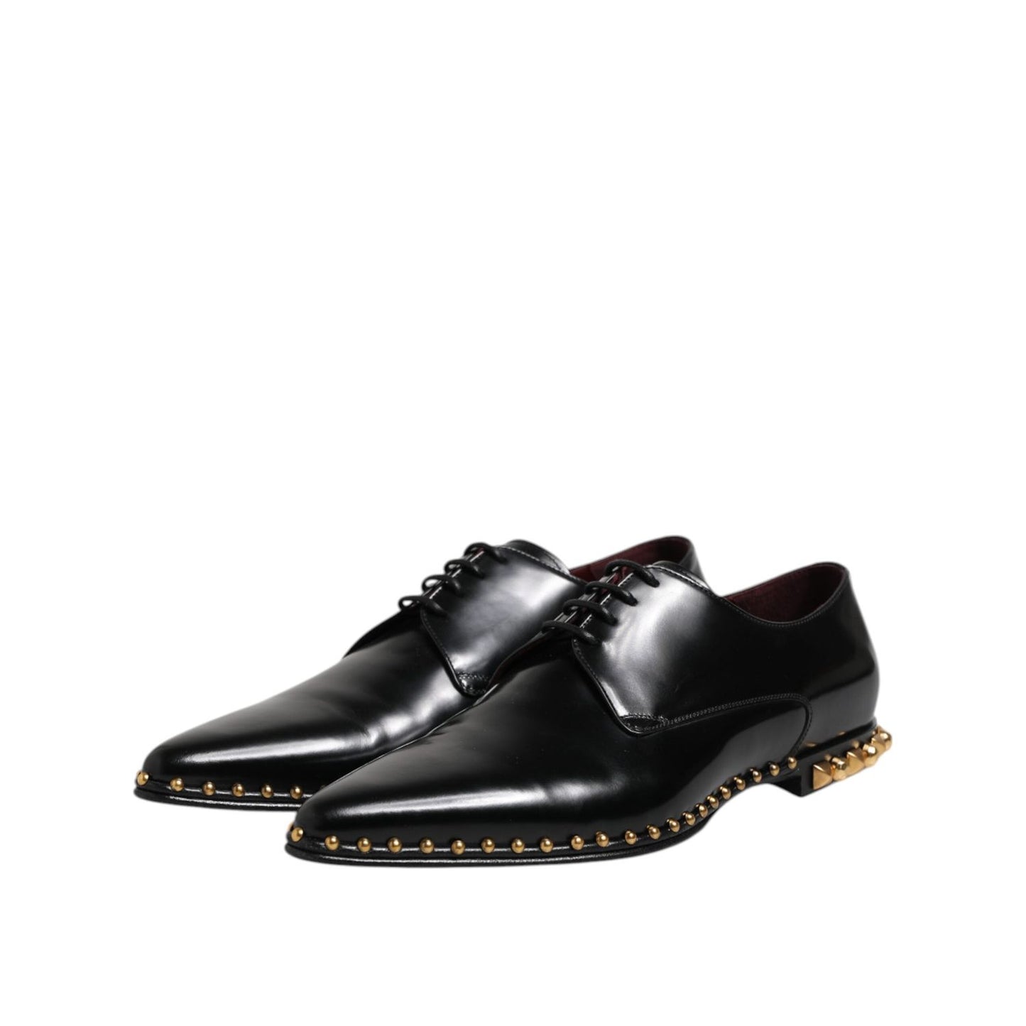 Dolce & Gabbana Black Leather Studded Derby Men Dress Shoes MV7498-44