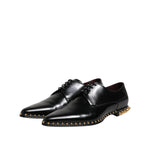Dolce & Gabbana Black Leather Studded Derby Men Dress Shoes MV7498-44