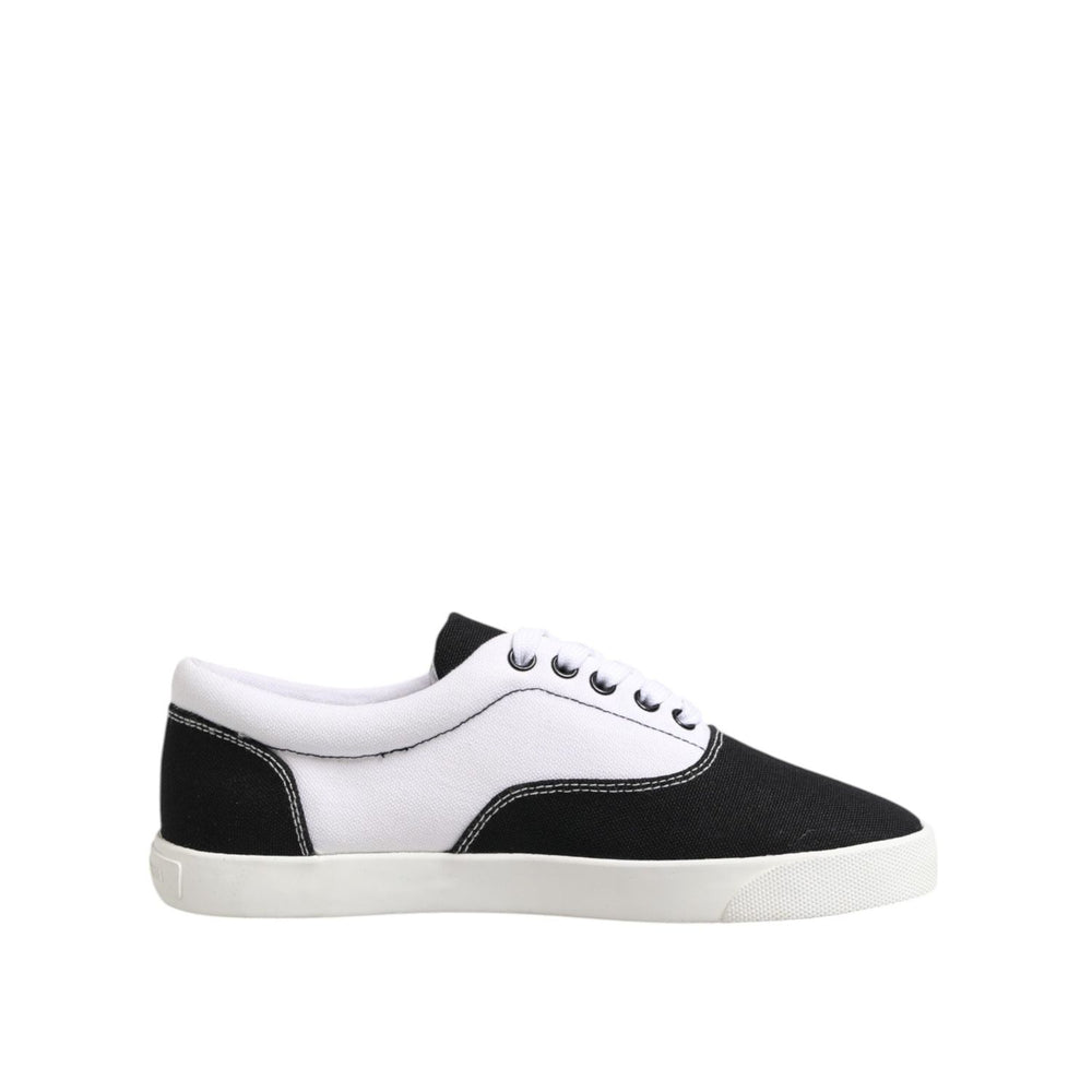 Dolce & Gabbana Black Cotton Canvas Lace Up Men Sneakers Shoes MV7500-39