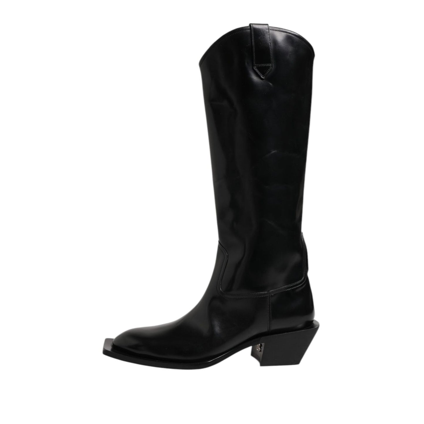 Dolce & Gabbana Black Calfskin Leather Logo High Boots Shoes MV7503-44
