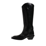 Dolce & Gabbana Black Calfskin Leather Logo High Boots Shoes MV7503-44