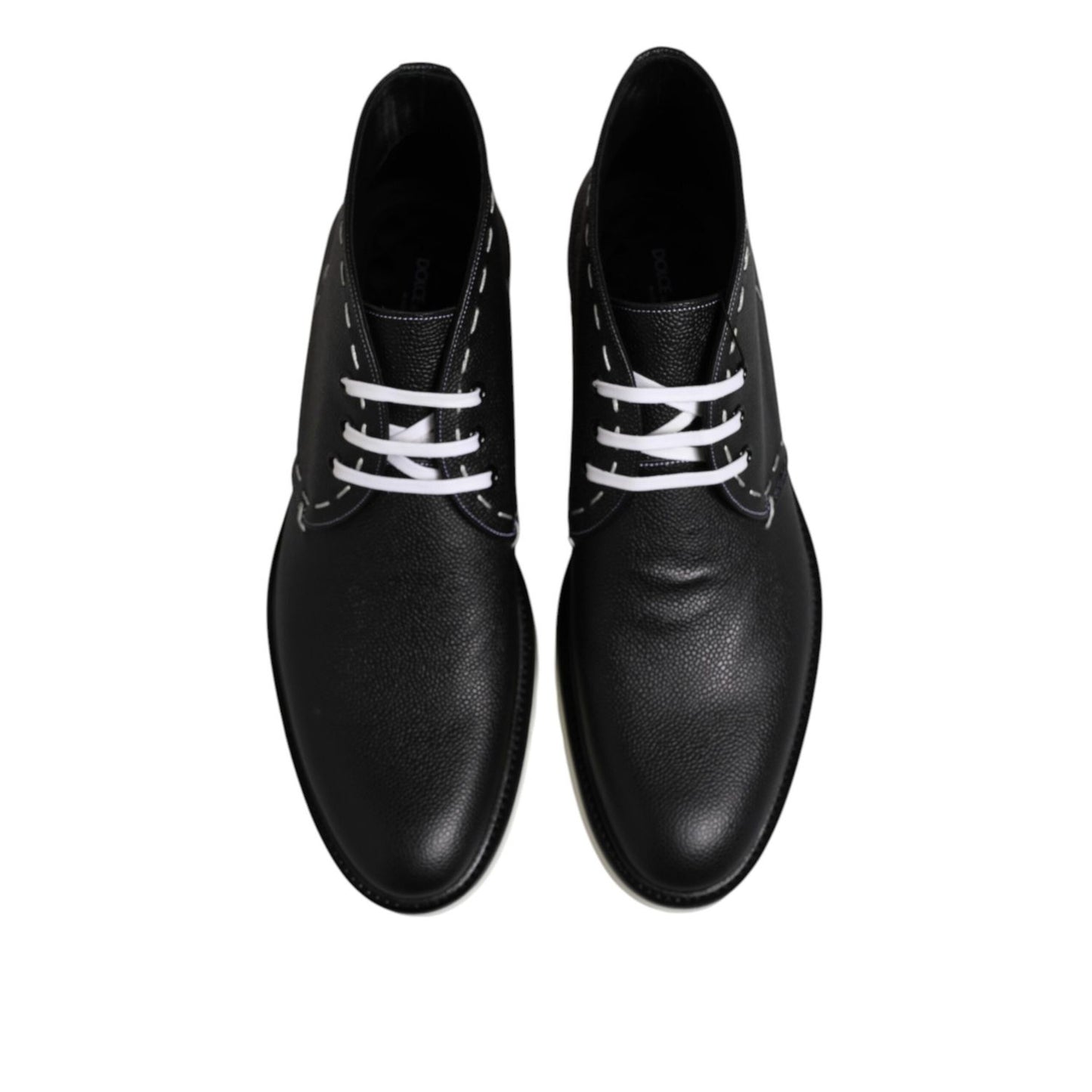 Dolce & Gabbana Black White Leather Ankle Boots Shoes