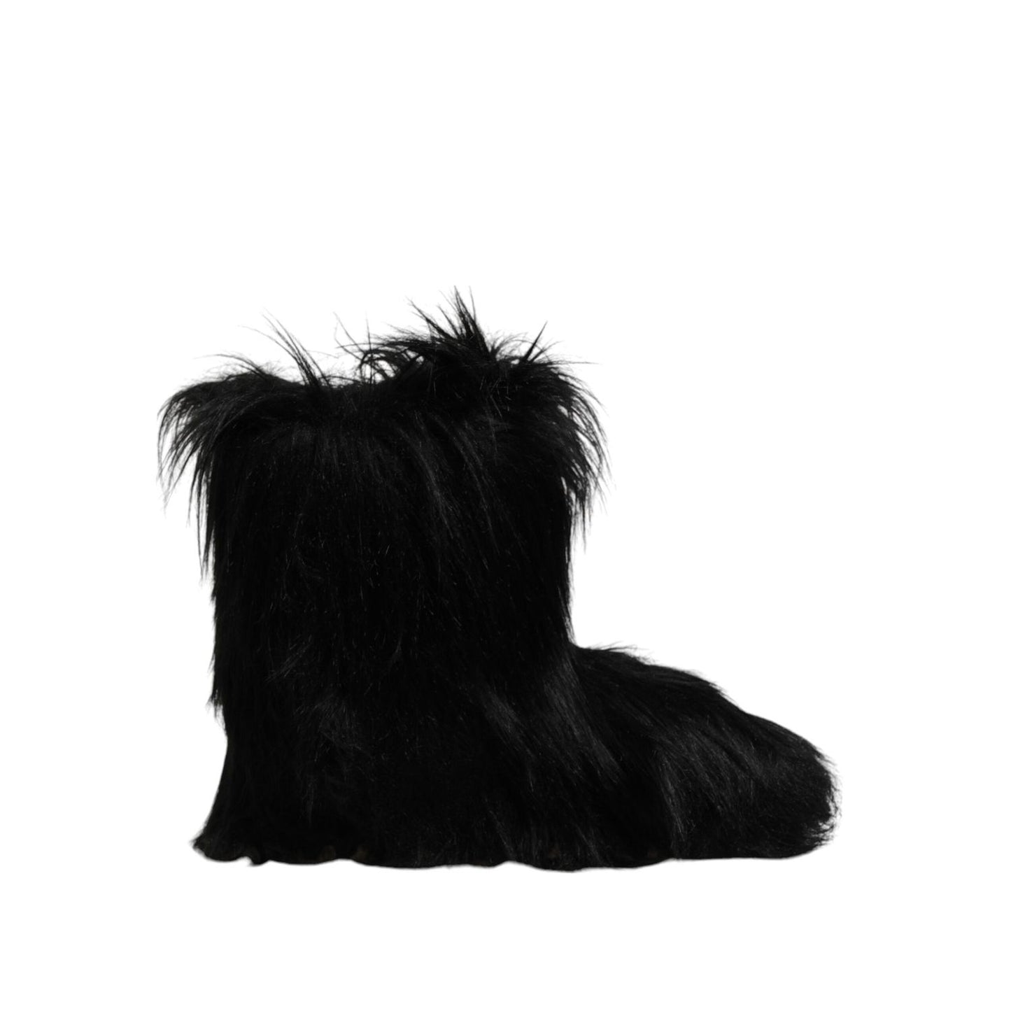 Dolce & Gabbana Black Faux Fur Mid Calf Boots Shoes