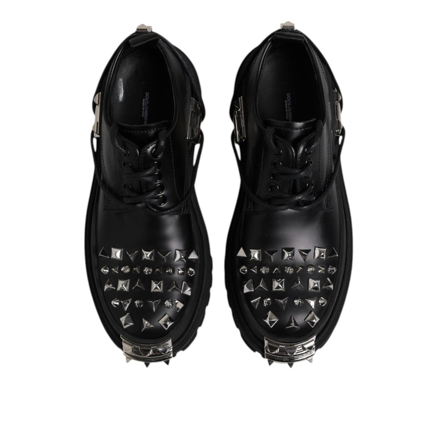 Dolce & Gabbana Black Leather Embellished Trekking Derby Shoes MV7514-41