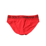 Dolce & Gabbana Red Logo Waist Men Beachwear Brief Swimwear