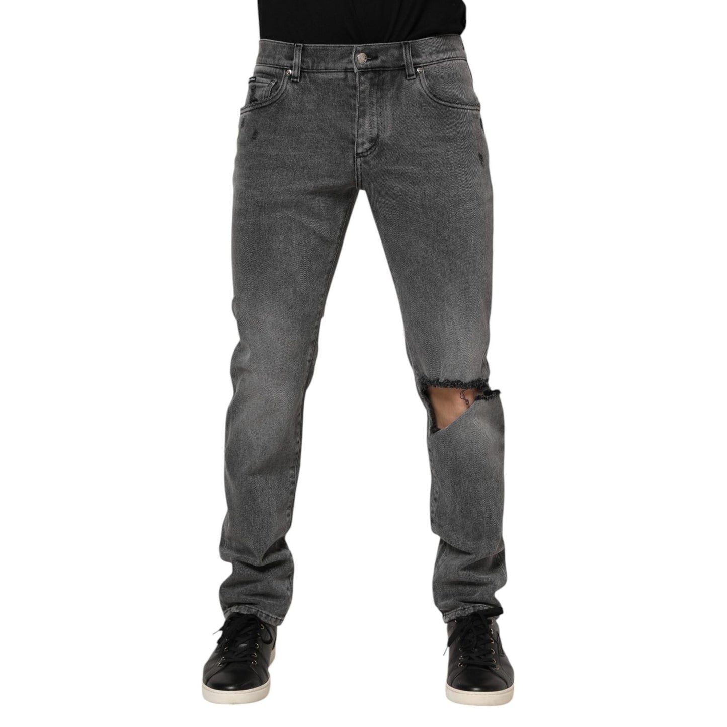 Dolce & Gabbana Gray Cotton Logo Plaque Denim Jeans PAN76344-48