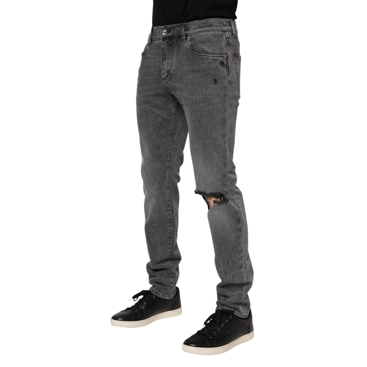 Dolce & Gabbana Gray Cotton Logo Plaque Denim Jeans PAN76344-48