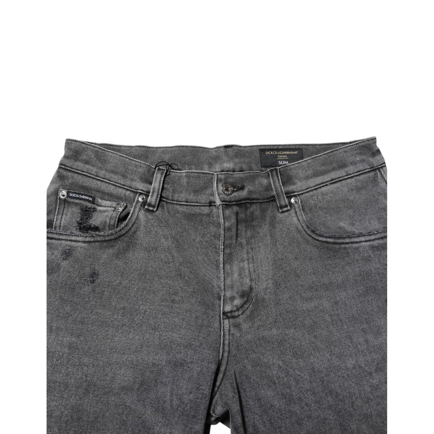 Dolce & Gabbana Gray Cotton Logo Plaque Denim Jeans PAN76344-48