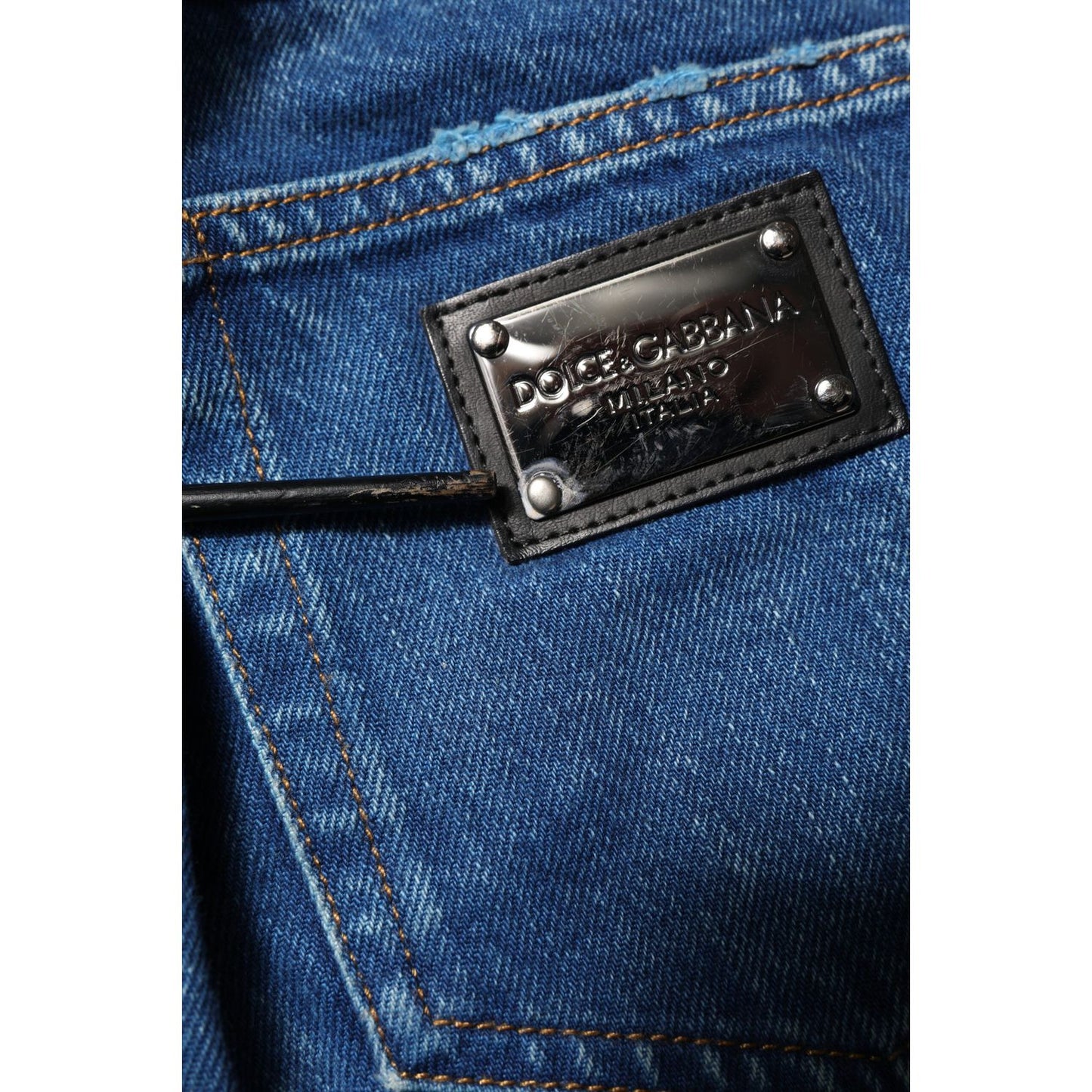 Dolce & Gabbana Blue Cotton Logo Plaque Denim Jeans PAN76368-48