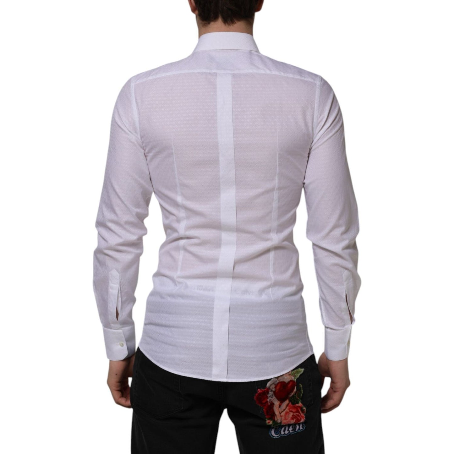 Dolce & Gabbana White Cotton GOLD Long Sleeves Formal Shirt TSH90573-38