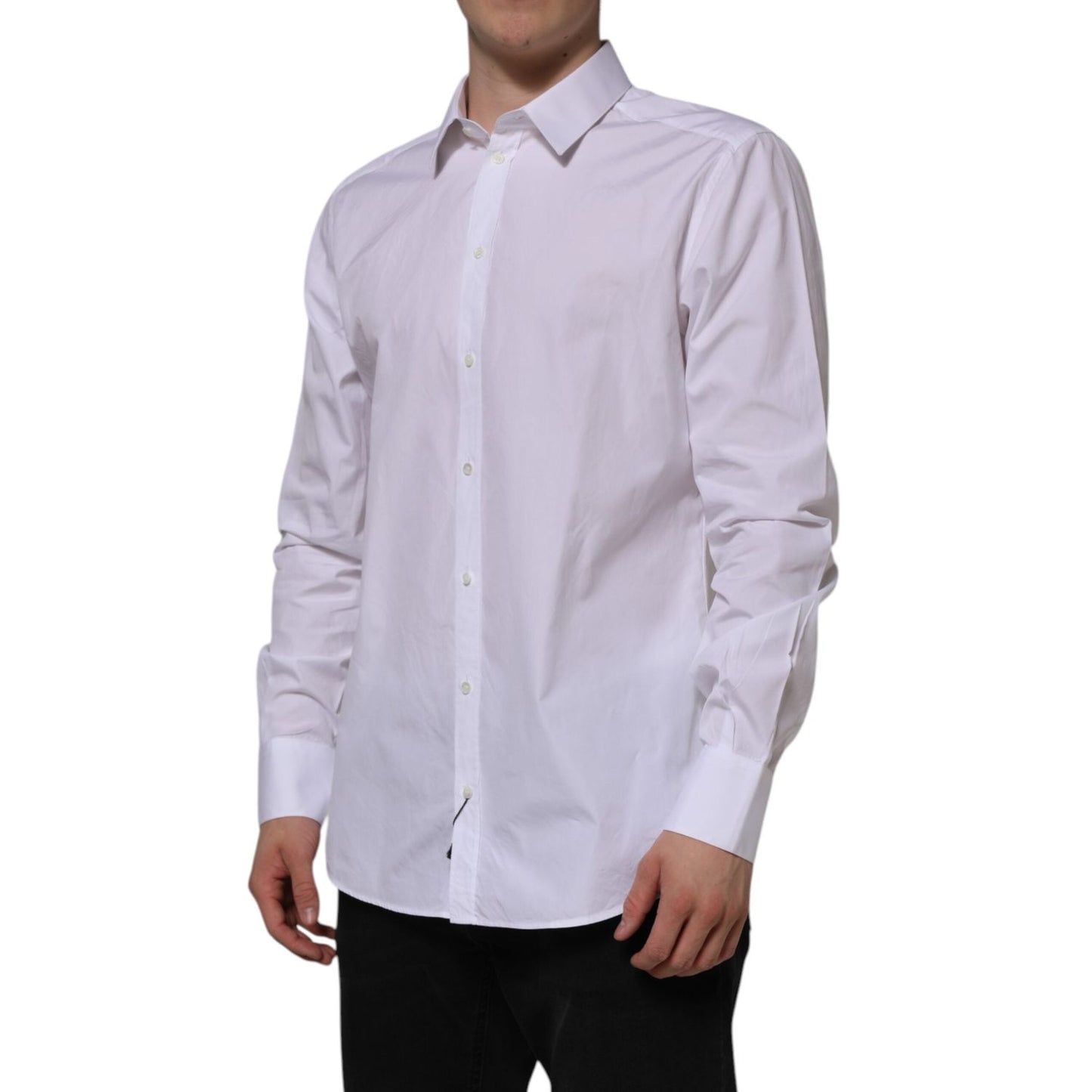 Dolce & Gabbana White Cotton GOLD Long Sleeves Formal Shirt TSH90578-43