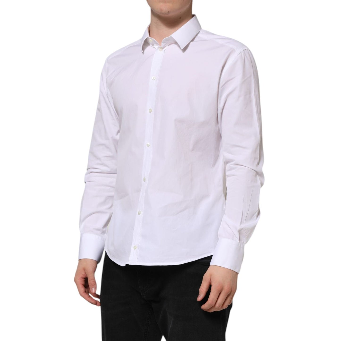 Dolce & Gabbana White Cotton Long Sleeves GOLD Formal Shirt TSH90588-44