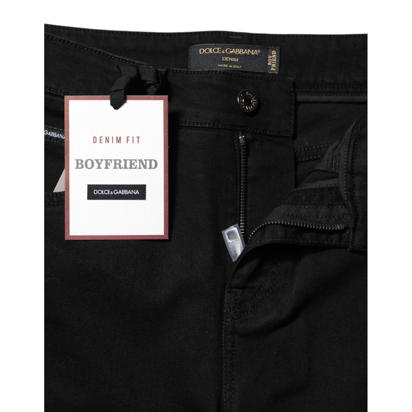 Dolce & Gabbana Black Boyfriend Cotton Mid Waist Denim Jeans