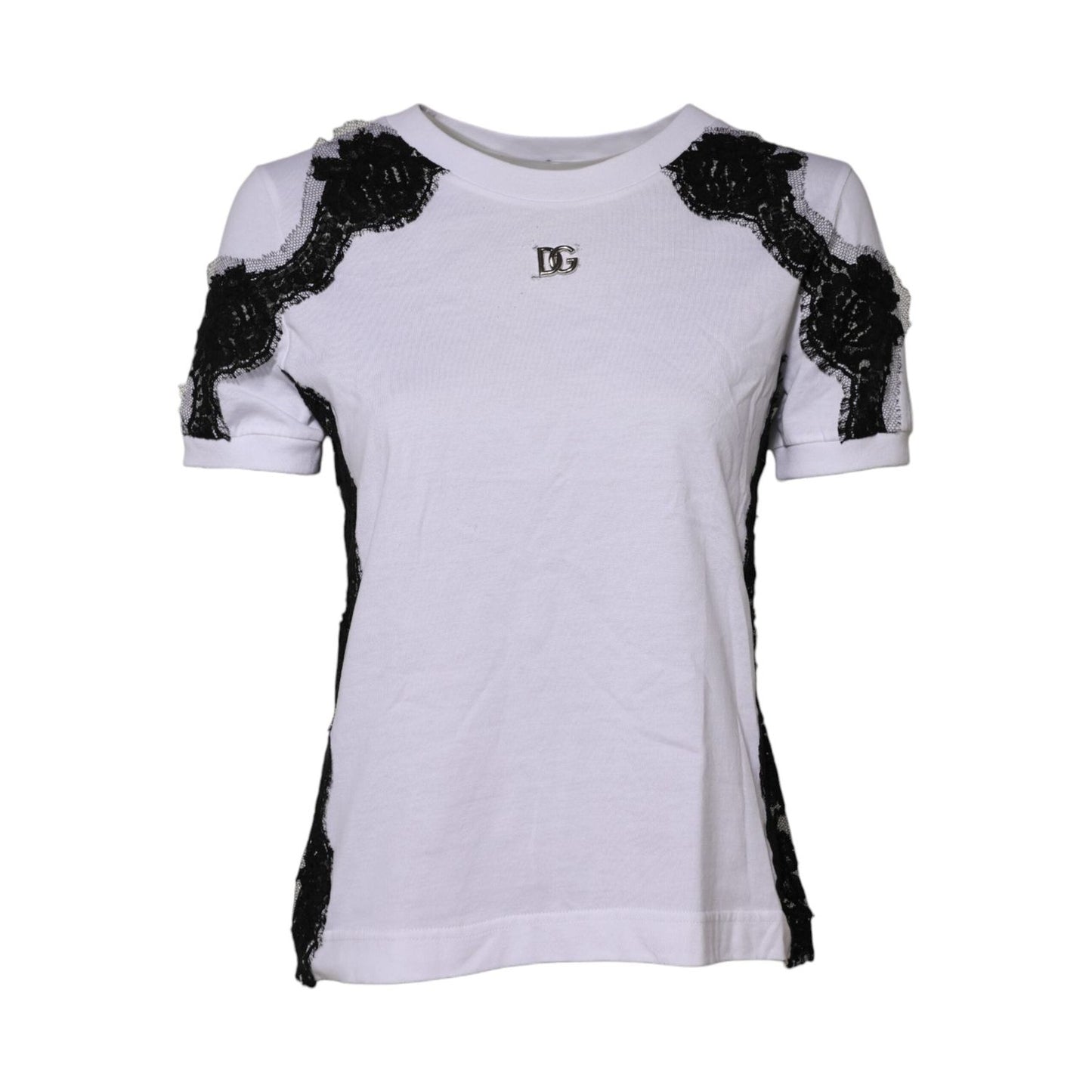 Dolce & Gabbana White Floral Lace DG Detailing Top T-shirt TSH90662-42