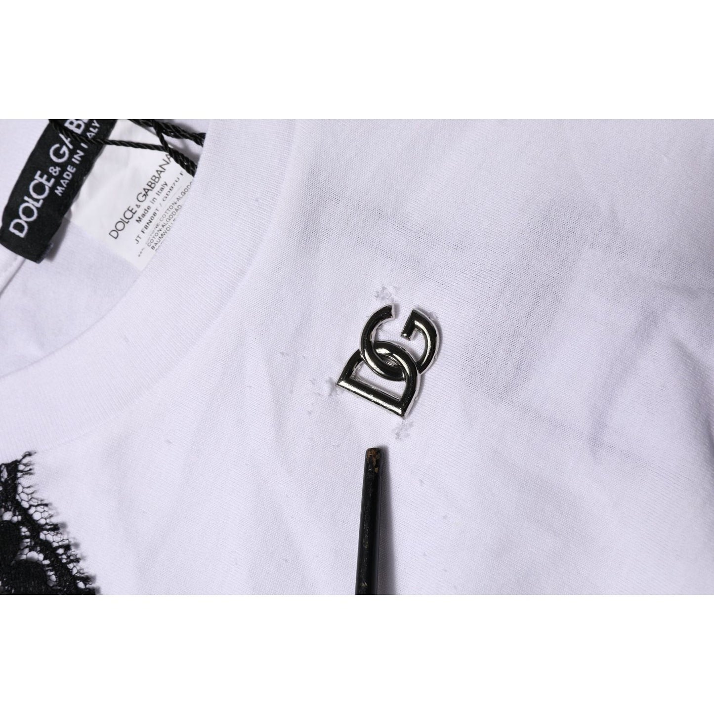 Dolce & Gabbana White Floral Lace DG Detailing Top T-shirt TSH90662-42