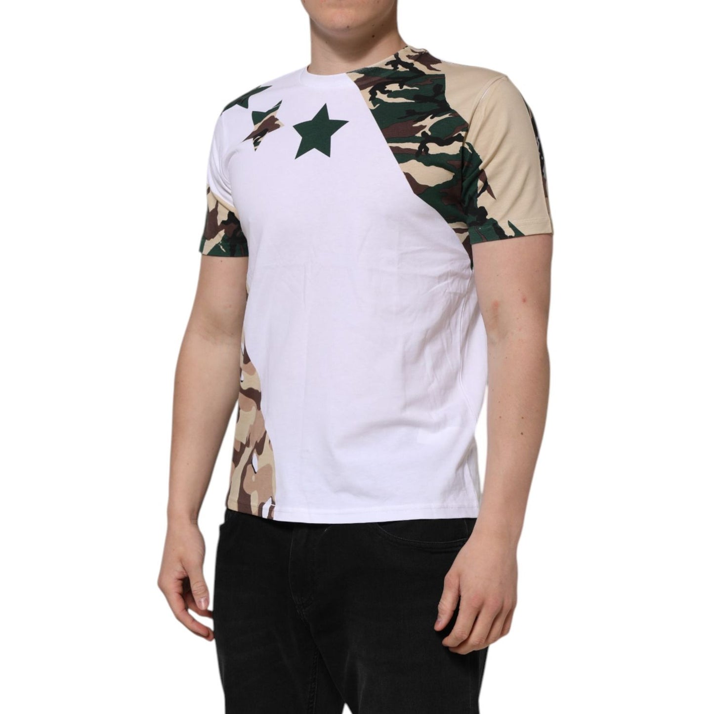Dolce & Gabbana White Camouflage Cotton Men Crew Neck T-shirt TSH90505-48