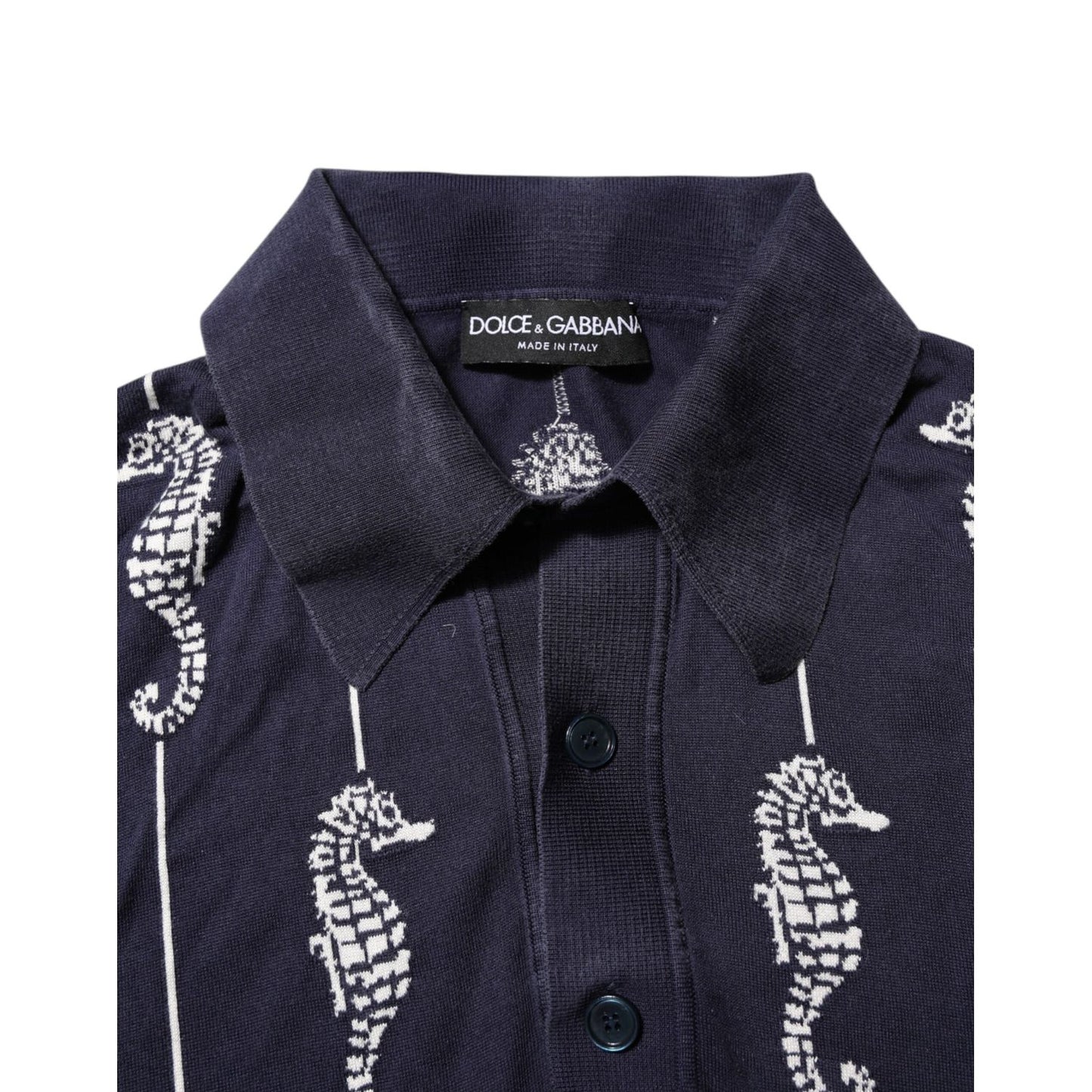 Dolce & Gabbana Dark Blue Sea Horse Collared Polo T-shirt TSH906970-56