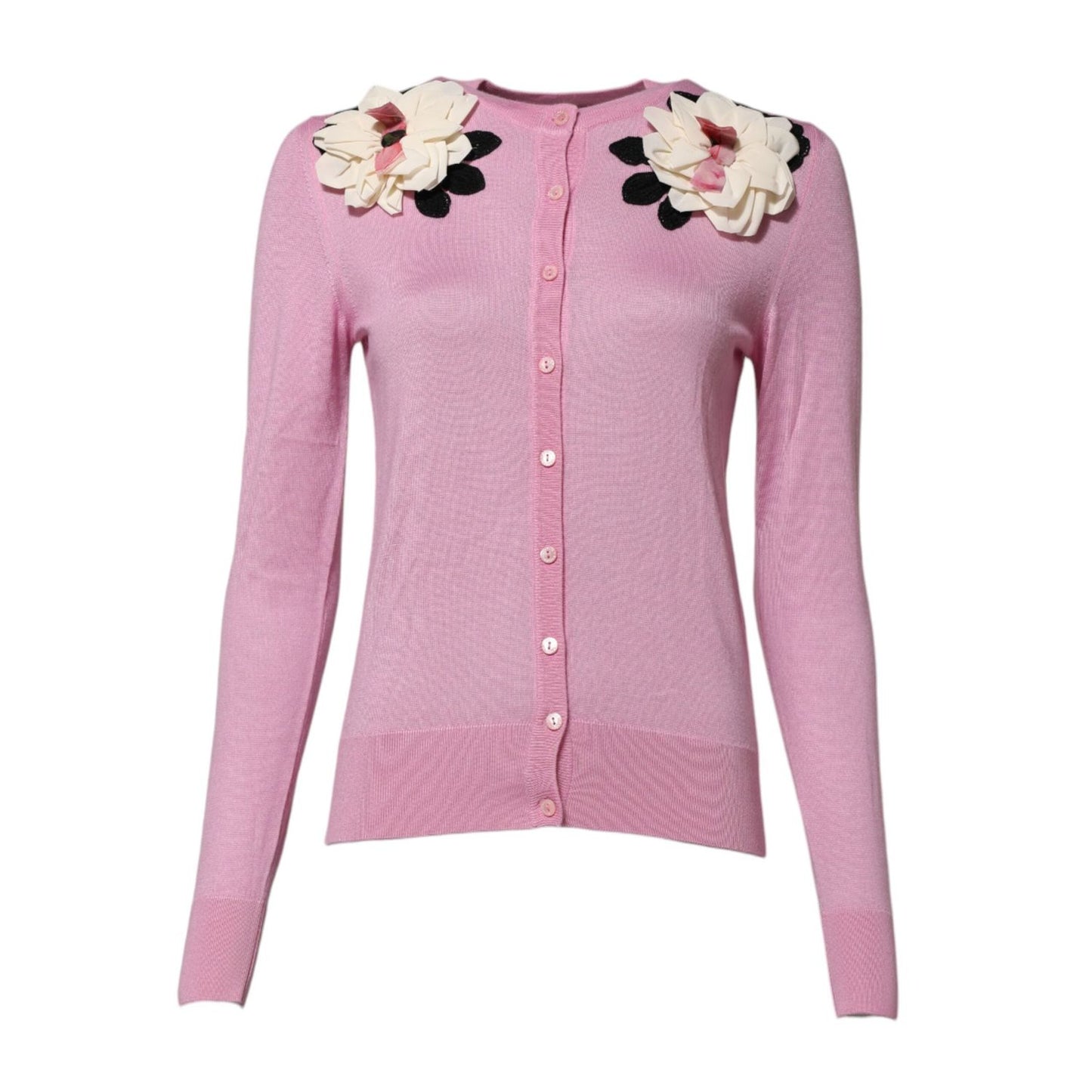 Dolce & Gabbana Pink Floral Detailing Cardigan Sweater TSH87605-36