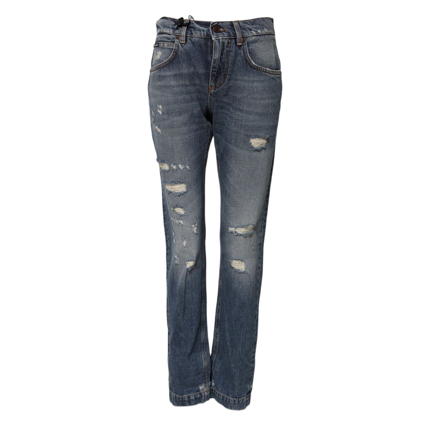 Dolce & Gabbana Blue Cotton Tattered Mid Waist Denim Jeans PAN75623-38